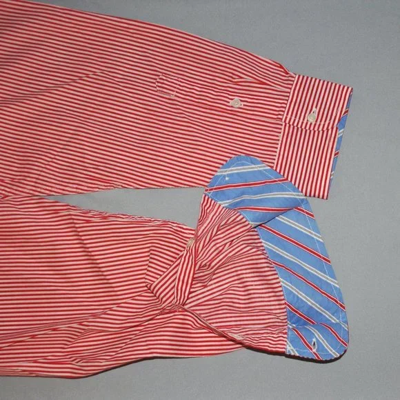 Lauren Ralph Lauren Mens Shirt Size L/XL Red & White Striped Button Down - Picture 8 of 11